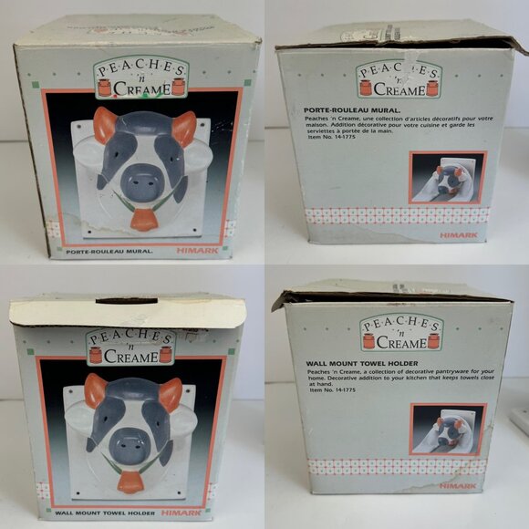 Vtg Himark Ceramic Cow Bull Farm Wall Mount Towel Holder Peaches n Cream w Box - Picture 6 of 15